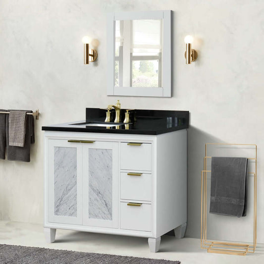 43" Single vanity in White finish with Black galaxy and rectangle sink- Left door/Left sink - 400990-43L-WH-BGRL