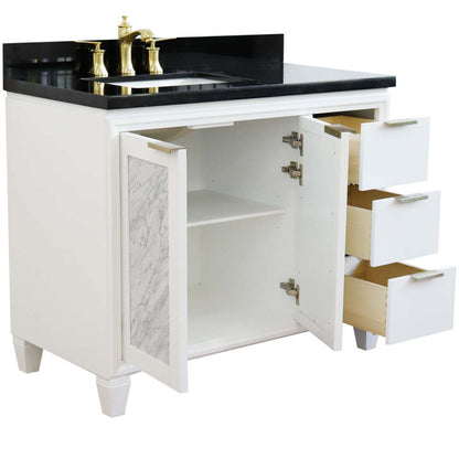 43" Single vanity in White finish with Black galaxy and rectangle sink- Left door/Left sink - 400990-43L-WH-BGRL