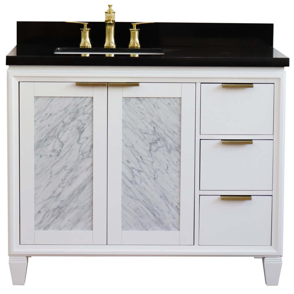 43" Single vanity in White finish with Black galaxy and rectangle sink- Left door/Left sink - 400990-43L-WH-BGRL