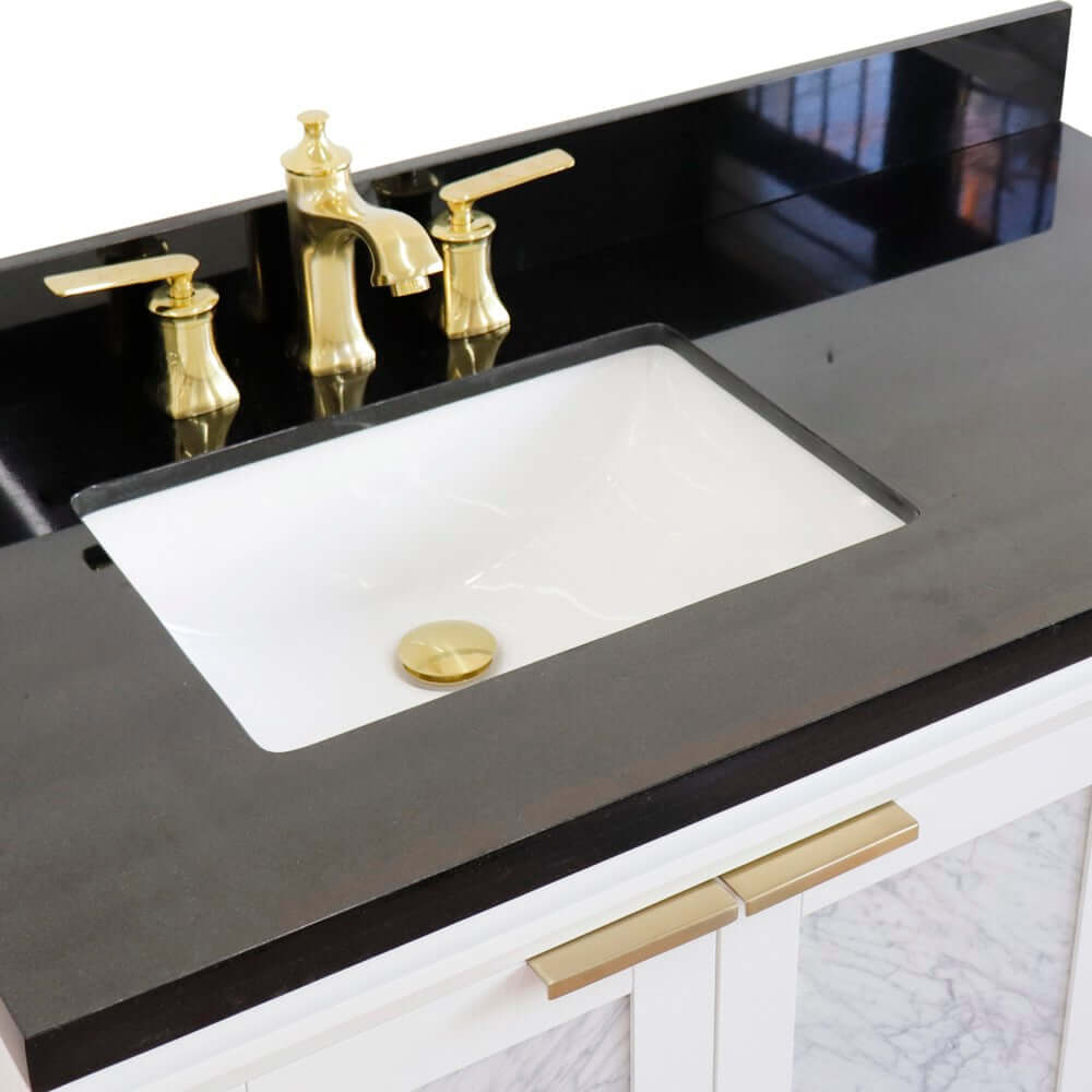 43" Single vanity in White finish with Black galaxy and rectangle sink- Left door/Left sink - 400990-43L-WH-BGRL