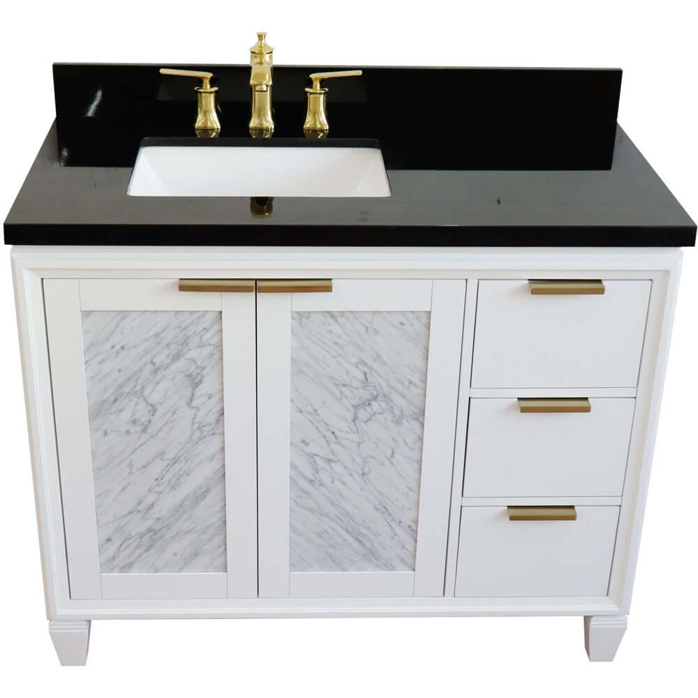 43" Single vanity in White finish with Black galaxy and rectangle sink- Left door/Left sink - 400990-43L-WH-BGRL