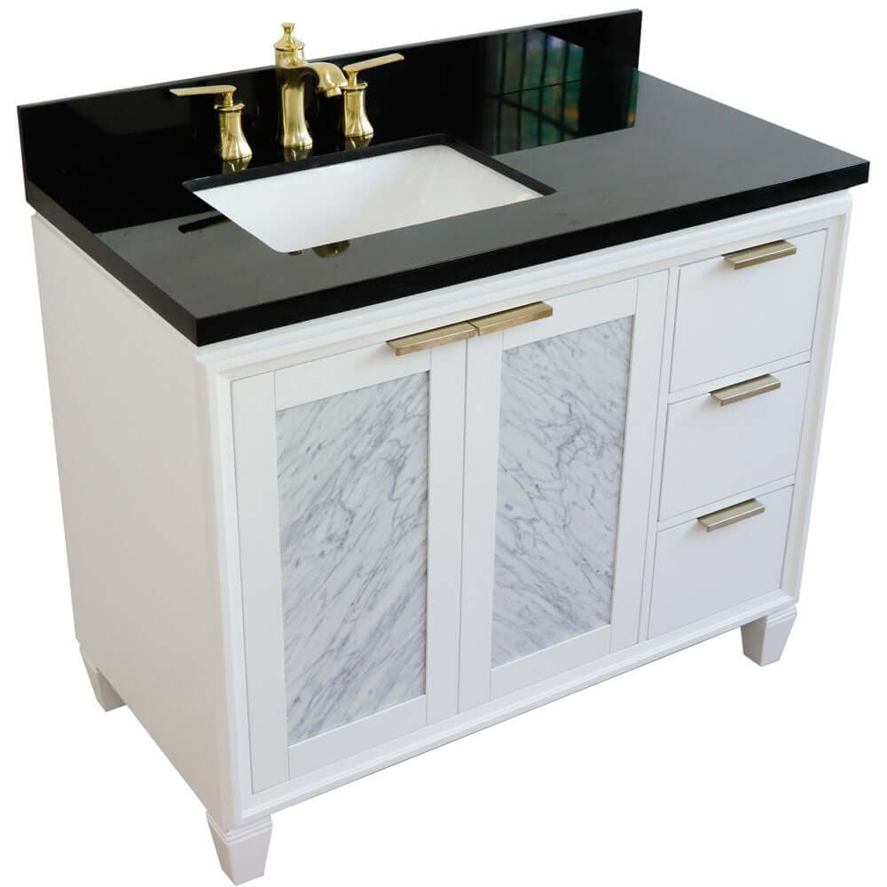 43" Single vanity in White finish with Black galaxy and rectangle sink- Left door/Left sink - 400990-43L-WH-BGRL