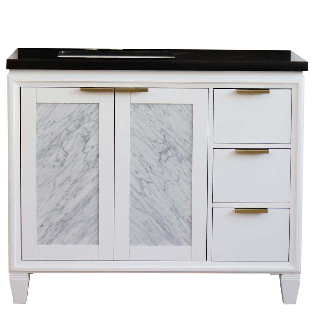 43" Single vanity in White finish with Black galaxy and rectangle sink- Left door/Left sink - 400990-43L-WH-BGRL