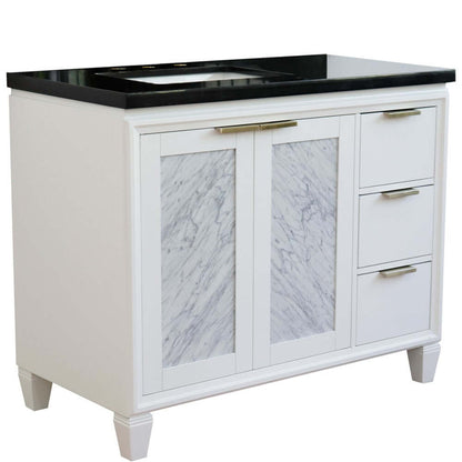 43" Single vanity in White finish with Black galaxy and rectangle sink- Left door/Left sink - 400990-43L-WH-BGRL