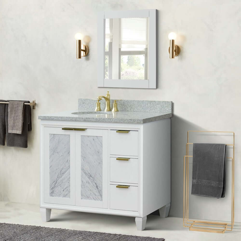 43" Single vanity in White finish with Gray granite and oval sink- Left door/Left sink - 400990-43L-WH-GYOL