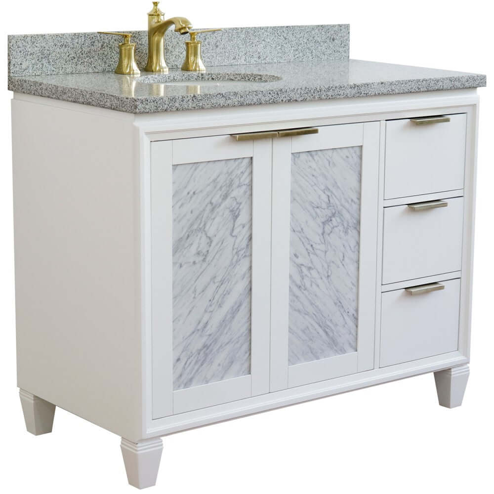 43" Single vanity in White finish with Gray granite and oval sink- Left door/Left sink - 400990-43L-WH-GYOL