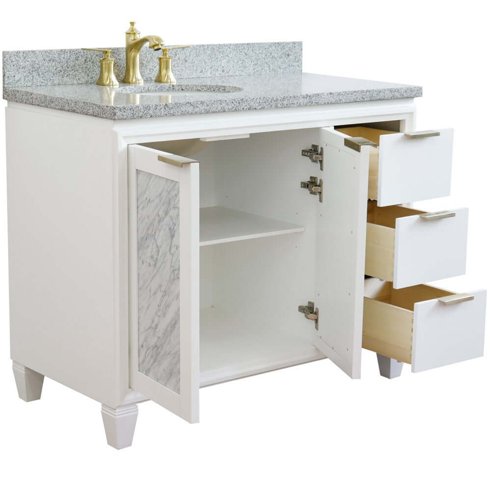 43" Single vanity in White finish with Gray granite and oval sink- Left door/Left sink - 400990-43L-WH-GYOL