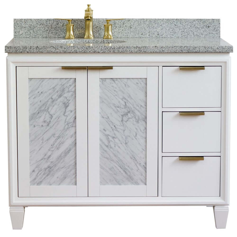 43" Single vanity in White finish with Gray granite and oval sink- Left door/Left sink - 400990-43L-WH-GYOL