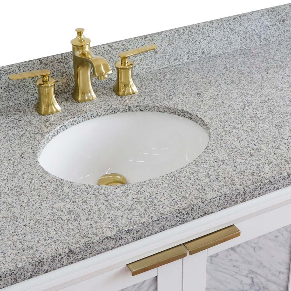 43" Single vanity in White finish with Gray granite and oval sink- Left door/Left sink - 400990-43L-WH-GYOL