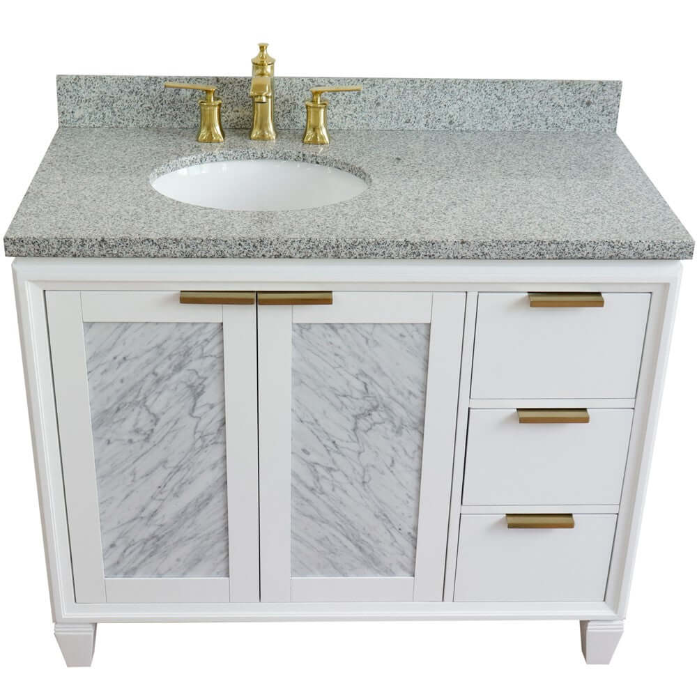 43" Single vanity in White finish with Gray granite and oval sink- Left door/Left sink - 400990-43L-WH-GYOL