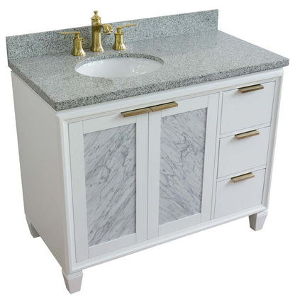 43" Single vanity in White finish with Gray granite and oval sink- Left door/Left sink - 400990-43L-WH-GYOL