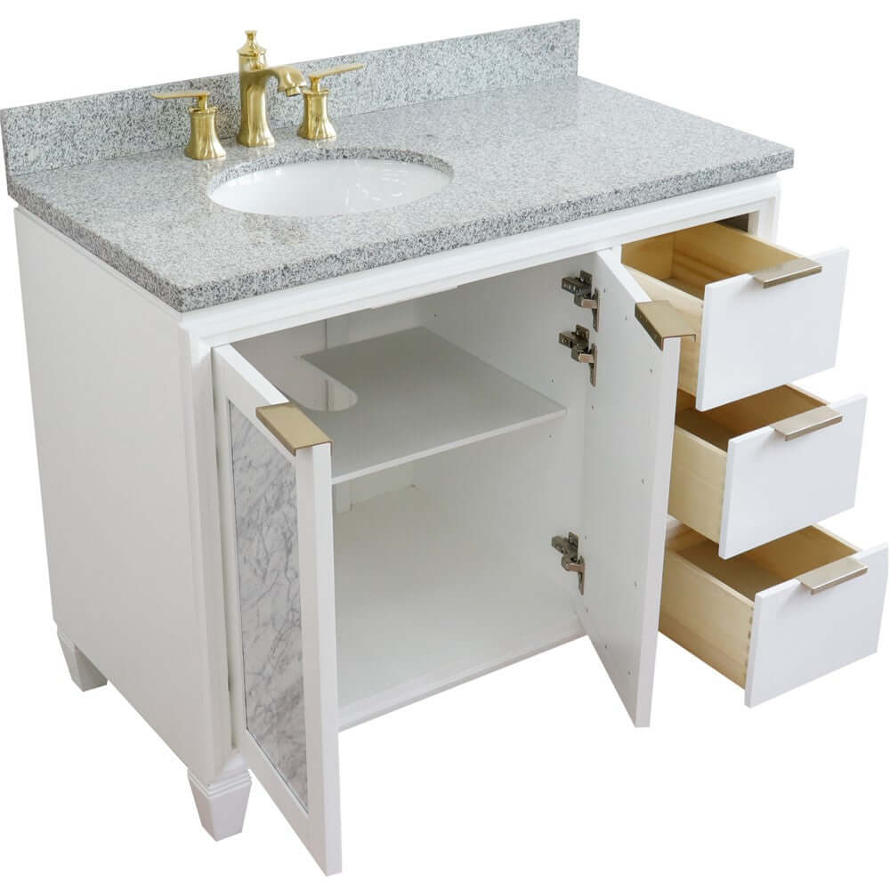 43" Single vanity in White finish with Gray granite and oval sink- Left door/Left sink - 400990-43L-WH-GYOL