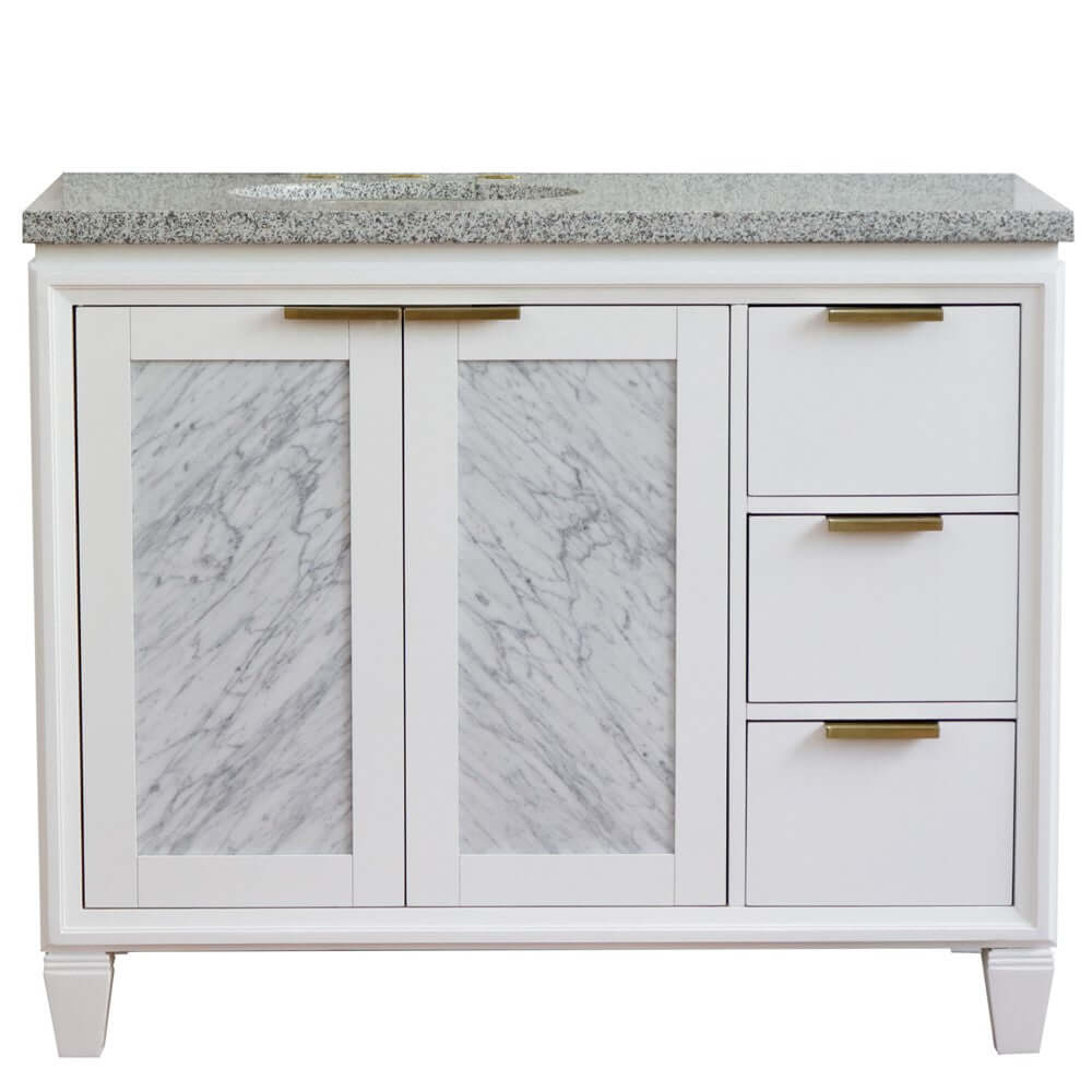 43" Single vanity in White finish with Gray granite and oval sink- Left door/Left sink - 400990-43L-WH-GYOL