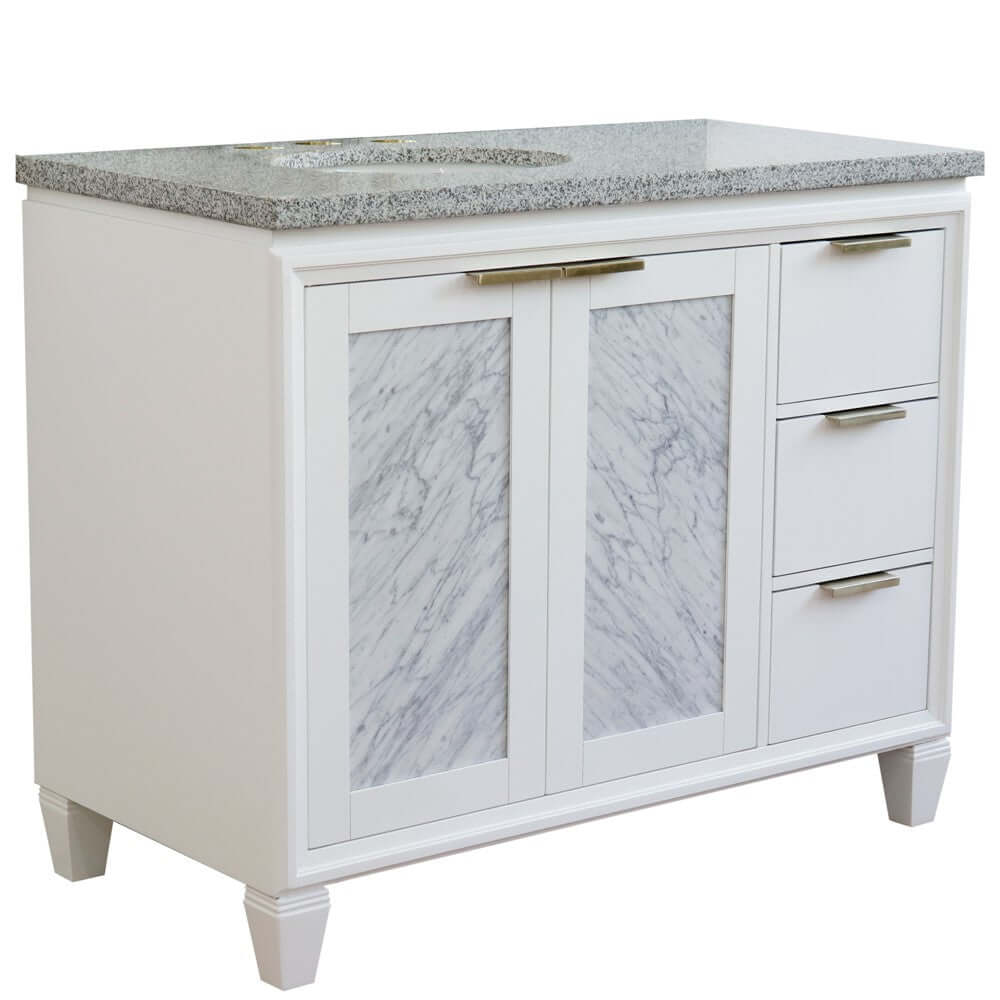 43" Single vanity in White finish with Gray granite and oval sink- Left door/Left sink - 400990-43L-WH-GYOL