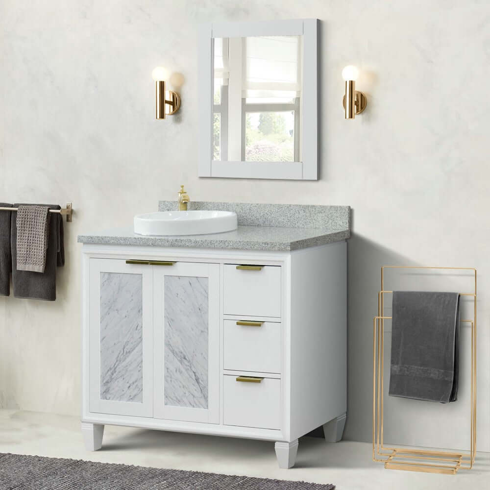 43" Single vanity in White finish with Gray granite and round sink- Left door/Left sink - 400990-43L-WH-GYRDL