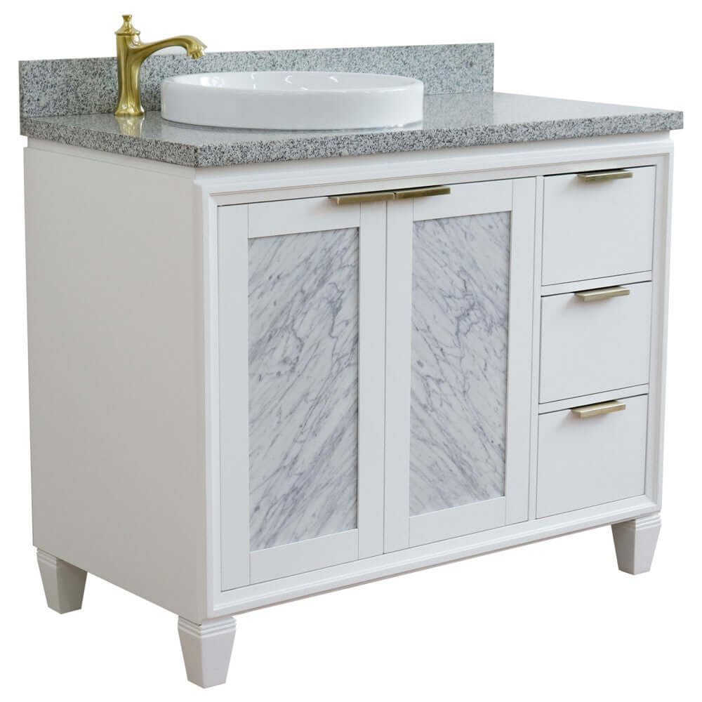 43" Single vanity in White finish with Gray granite and round sink- Left door/Left sink - 400990-43L-WH-GYRDL