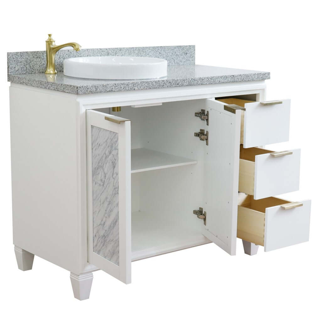 43" Single vanity in White finish with Gray granite and round sink- Left door/Left sink - 400990-43L-WH-GYRDL