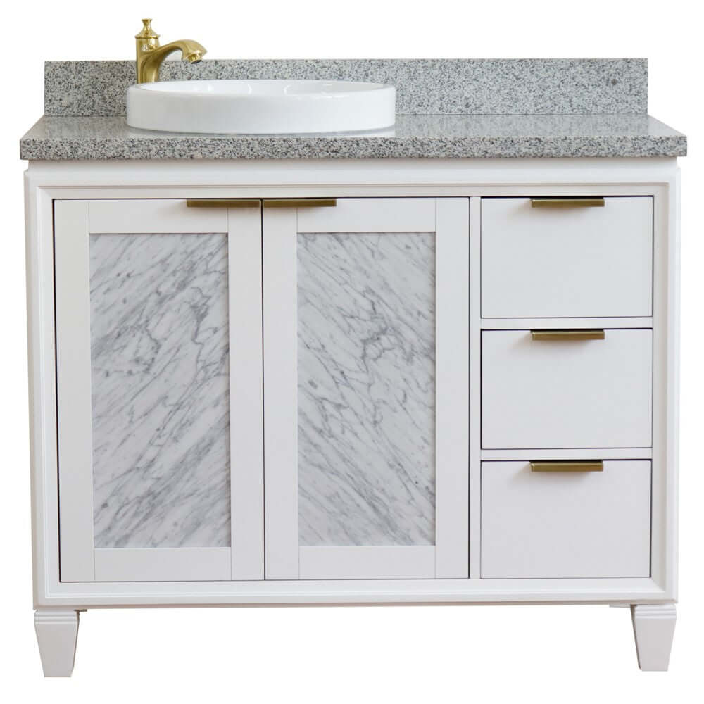 43" Single vanity in White finish with Gray granite and round sink- Left door/Left sink - 400990-43L-WH-GYRDL