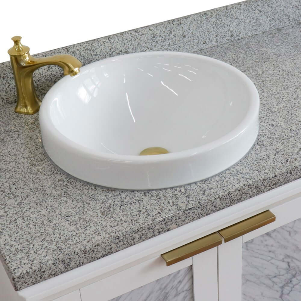 43" Single vanity in White finish with Gray granite and round sink- Left door/Left sink - 400990-43L-WH-GYRDL