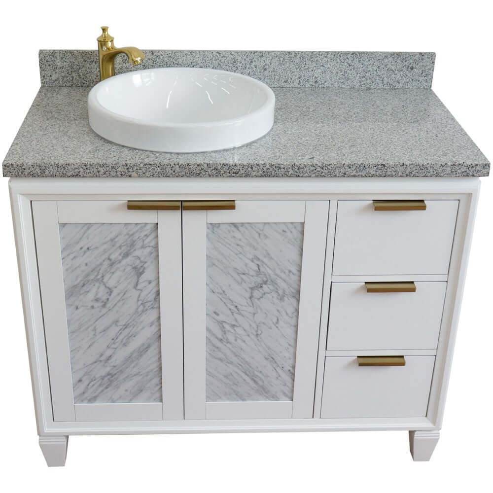 43" Single vanity in White finish with Gray granite and round sink- Left door/Left sink - 400990-43L-WH-GYRDL