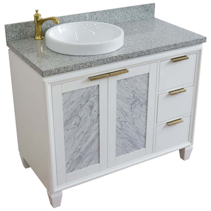 43" Single vanity in White finish with Gray granite and round sink- Left door/Left sink - 400990-43L-WH-GYRDL