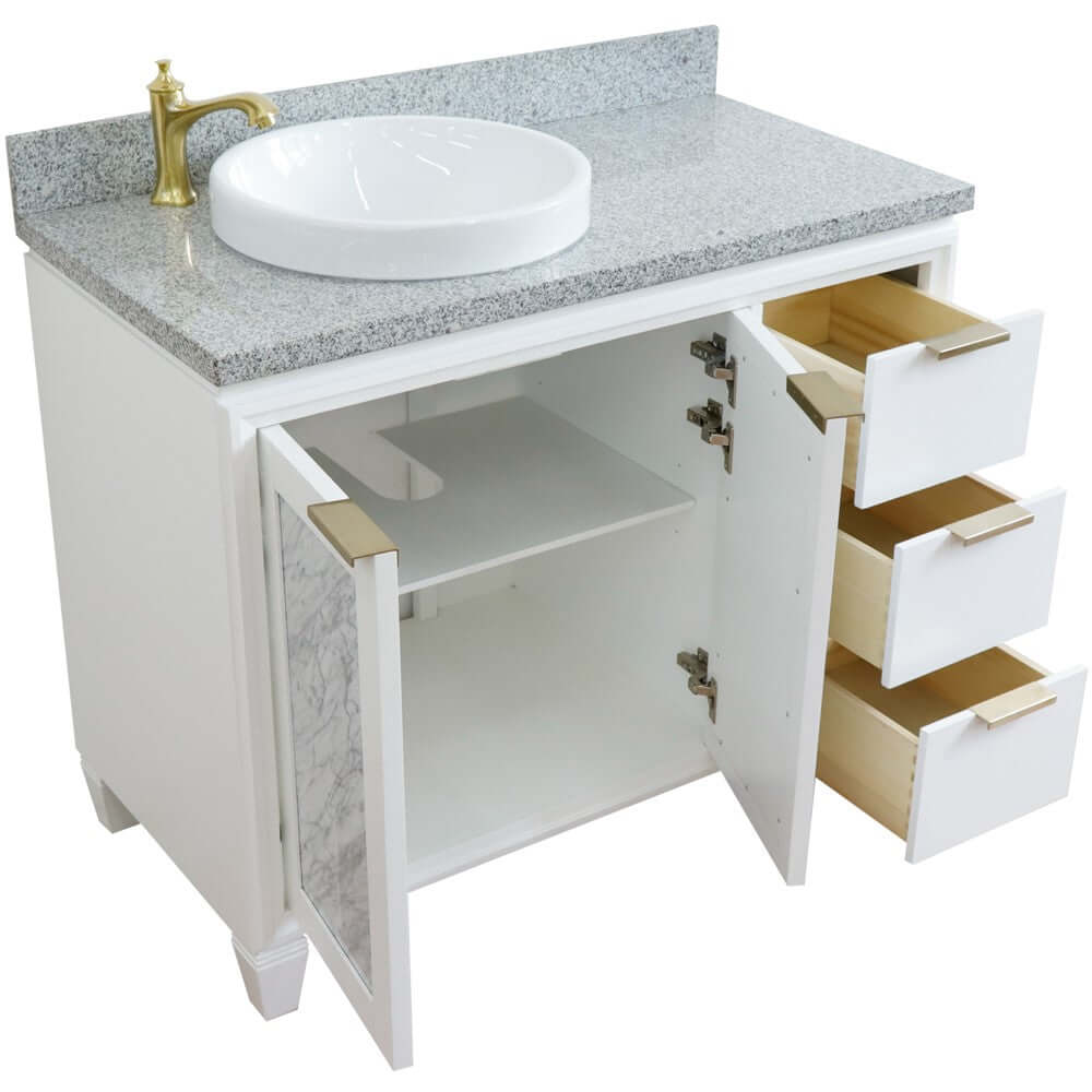 43" Single vanity in White finish with Gray granite and round sink- Left door/Left sink - 400990-43L-WH-GYRDL