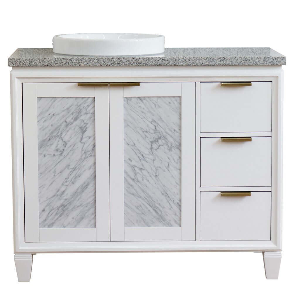 43" Single vanity in White finish with Gray granite and round sink- Left door/Left sink - 400990-43L-WH-GYRDL