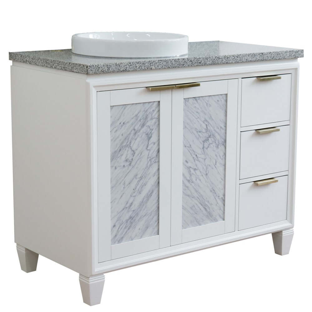 43" Single vanity in White finish with Gray granite and round sink- Left door/Left sink - 400990-43L-WH-GYRDL