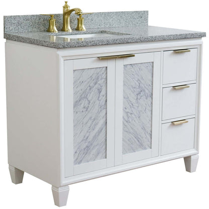 43" Single vanity in White finish with Gray granite and rectangle sink- Left door/Left sink - 400990-43L-WH-GYRL