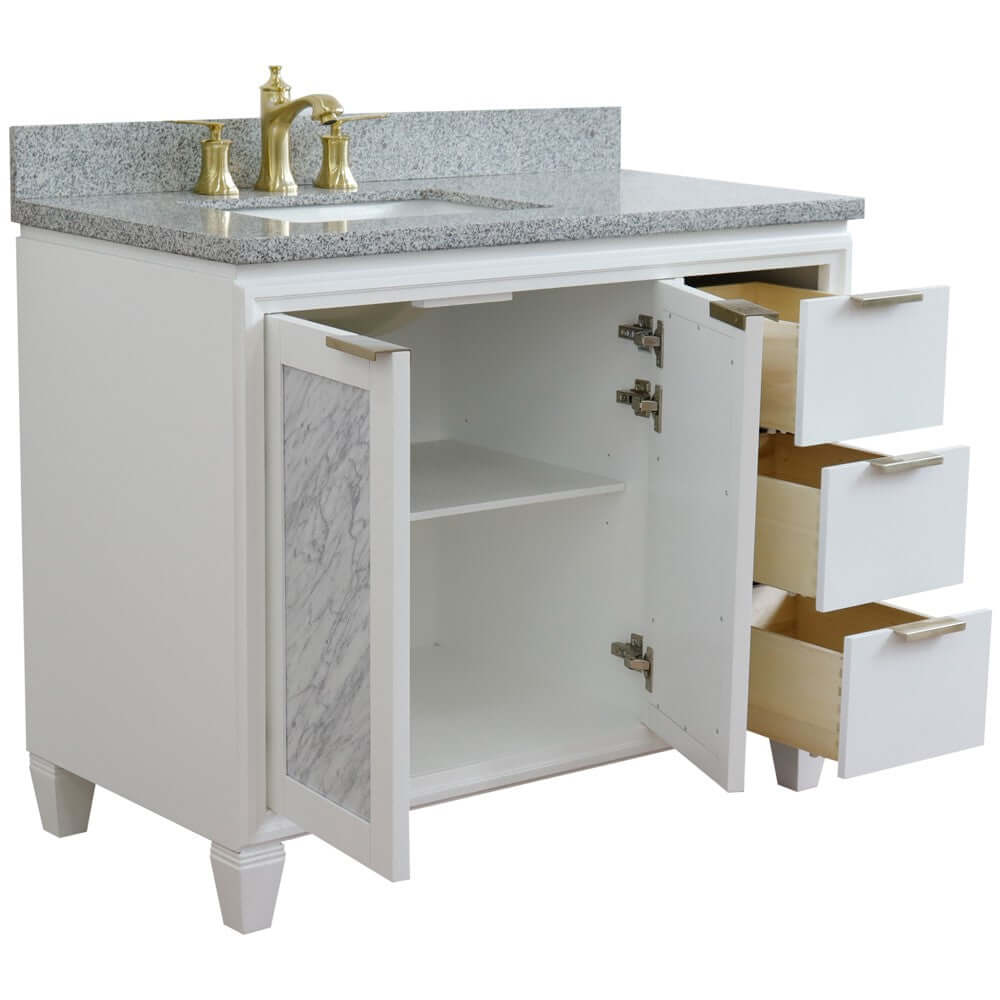 43" Single vanity in White finish with Gray granite and rectangle sink- Left door/Left sink - 400990-43L-WH-GYRL