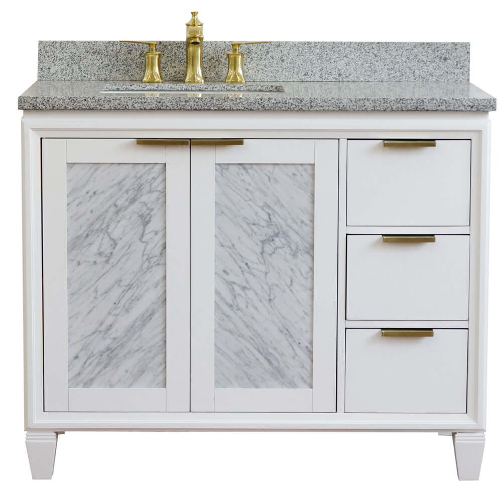 43" Single vanity in White finish with Gray granite and rectangle sink- Left door/Left sink - 400990-43L-WH-GYRL