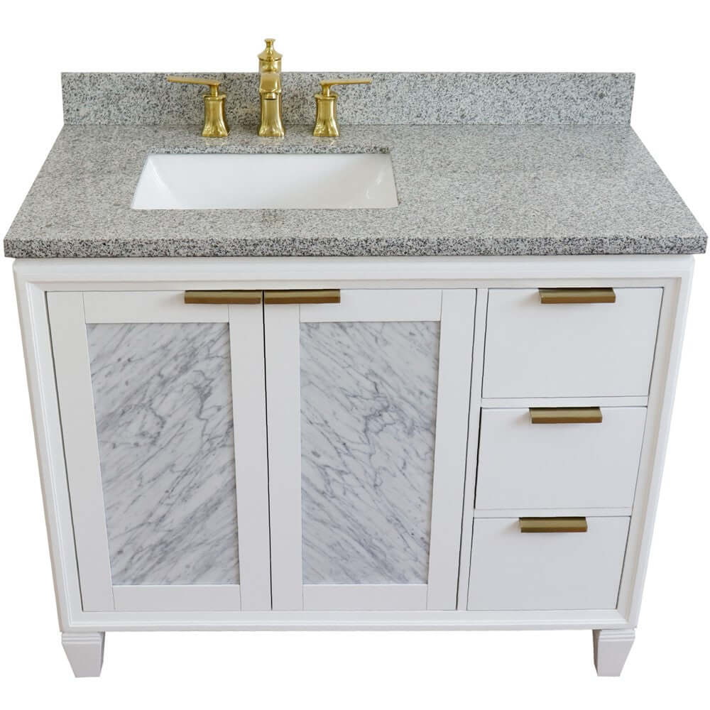 43" Single vanity in White finish with Gray granite and rectangle sink- Left door/Left sink - 400990-43L-WH-GYRL