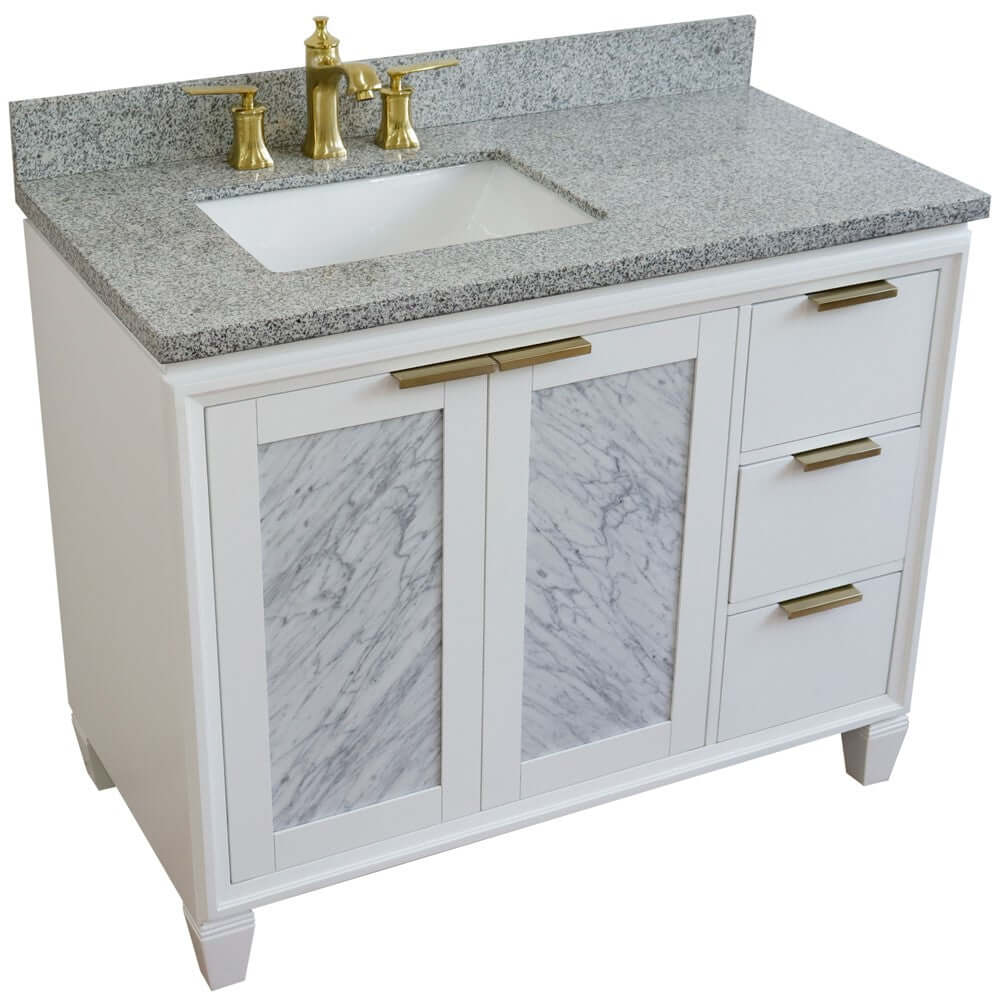 43" Single vanity in White finish with Gray granite and rectangle sink- Left door/Left sink - 400990-43L-WH-GYRL