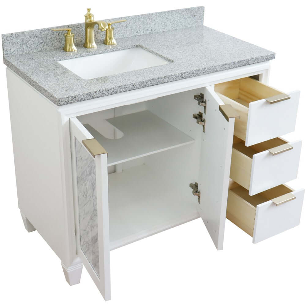 43" Single vanity in White finish with Gray granite and rectangle sink- Left door/Left sink - 400990-43L-WH-GYRL