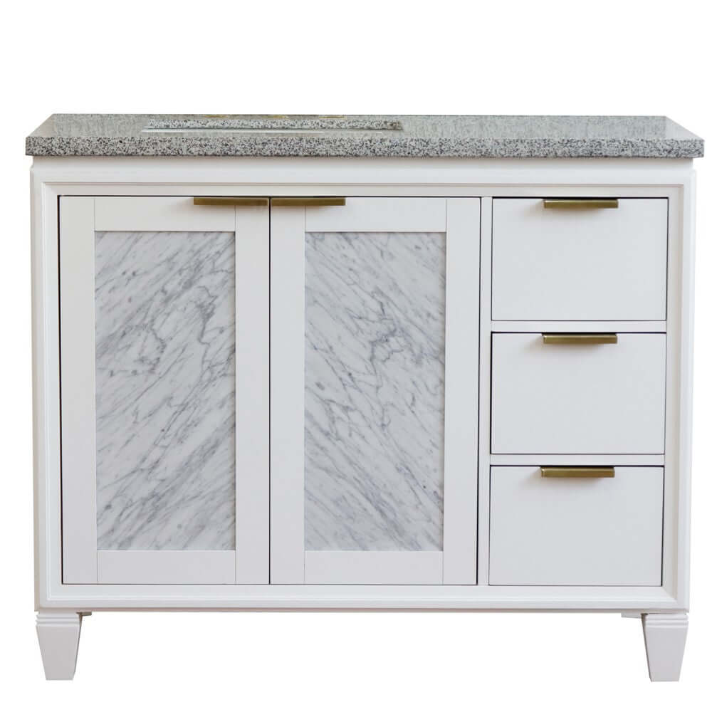 43" Single vanity in White finish with Gray granite and rectangle sink- Left door/Left sink - 400990-43L-WH-GYRL