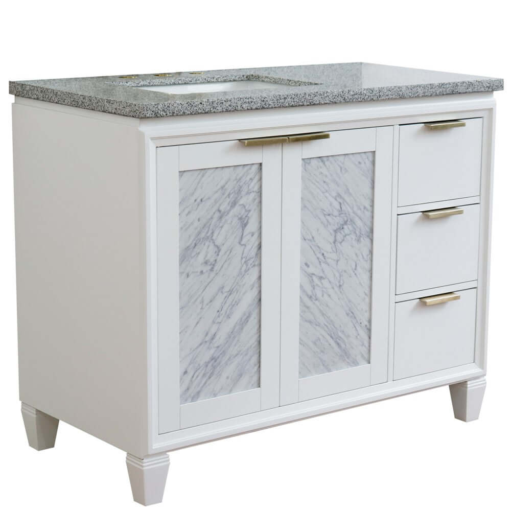 43" Single vanity in White finish with Gray granite and rectangle sink- Left door/Left sink - 400990-43L-WH-GYRL