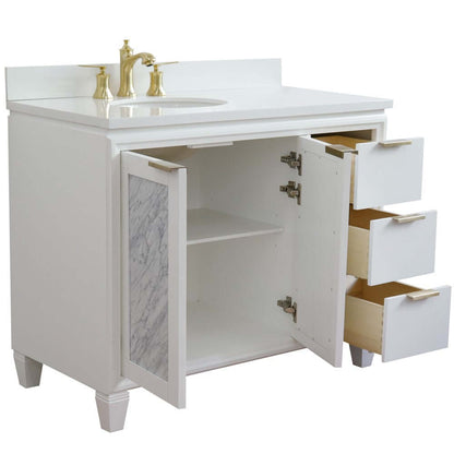 43" Single vanity in White finish with White quartz and oval sink- Left door/Left sink - 400990-43L-WH-WEOL