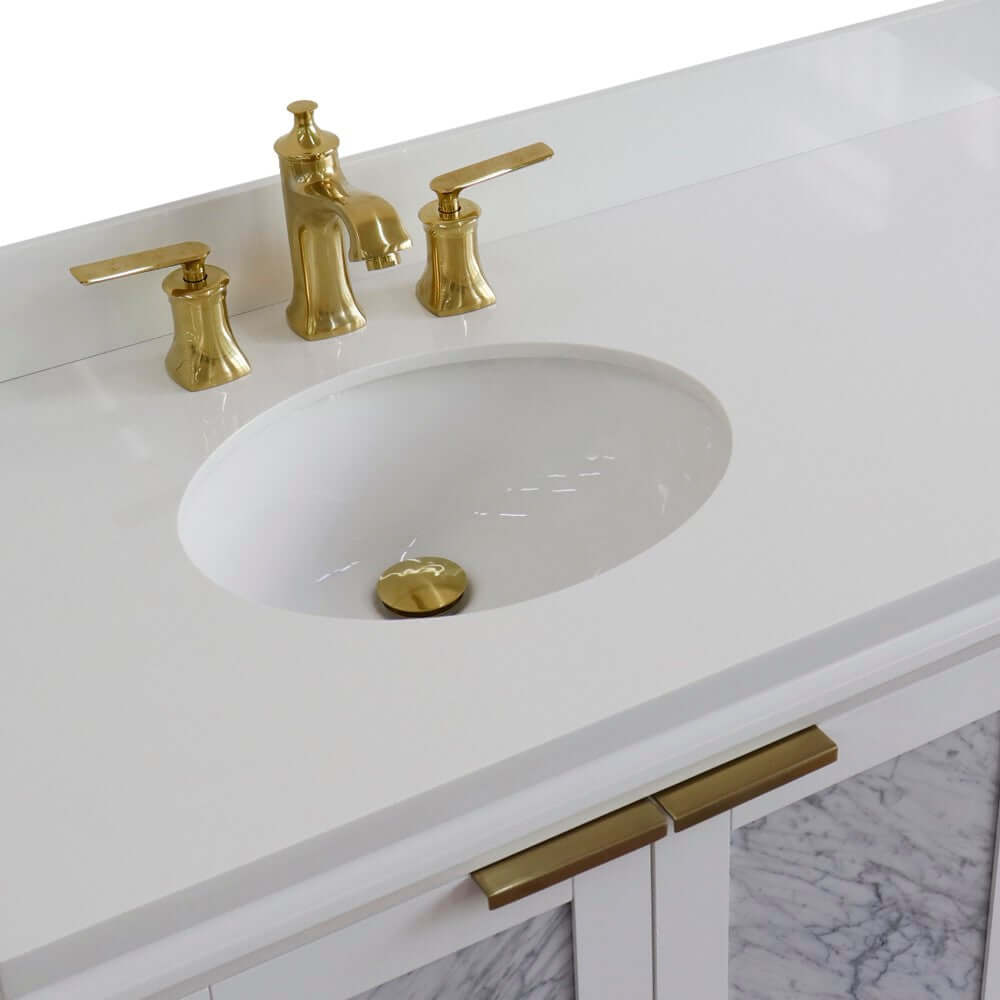 43" Single vanity in White finish with White quartz and oval sink- Left door/Left sink - 400990-43L-WH-WEOL