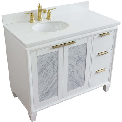 43" Single vanity in White finish with White quartz and oval sink- Left door/Left sink - 400990-43L-WH-WEOL