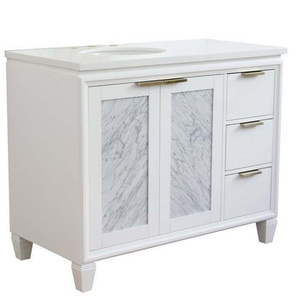 43" Single vanity in White finish with White quartz and oval sink- Left door/Left sink - 400990-43L-WH-WEOL