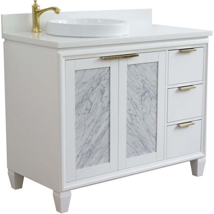 43" Single vanity in White finish with White quartz and round sink- Left door/Left sink - 400990-43L-WH-WERDL