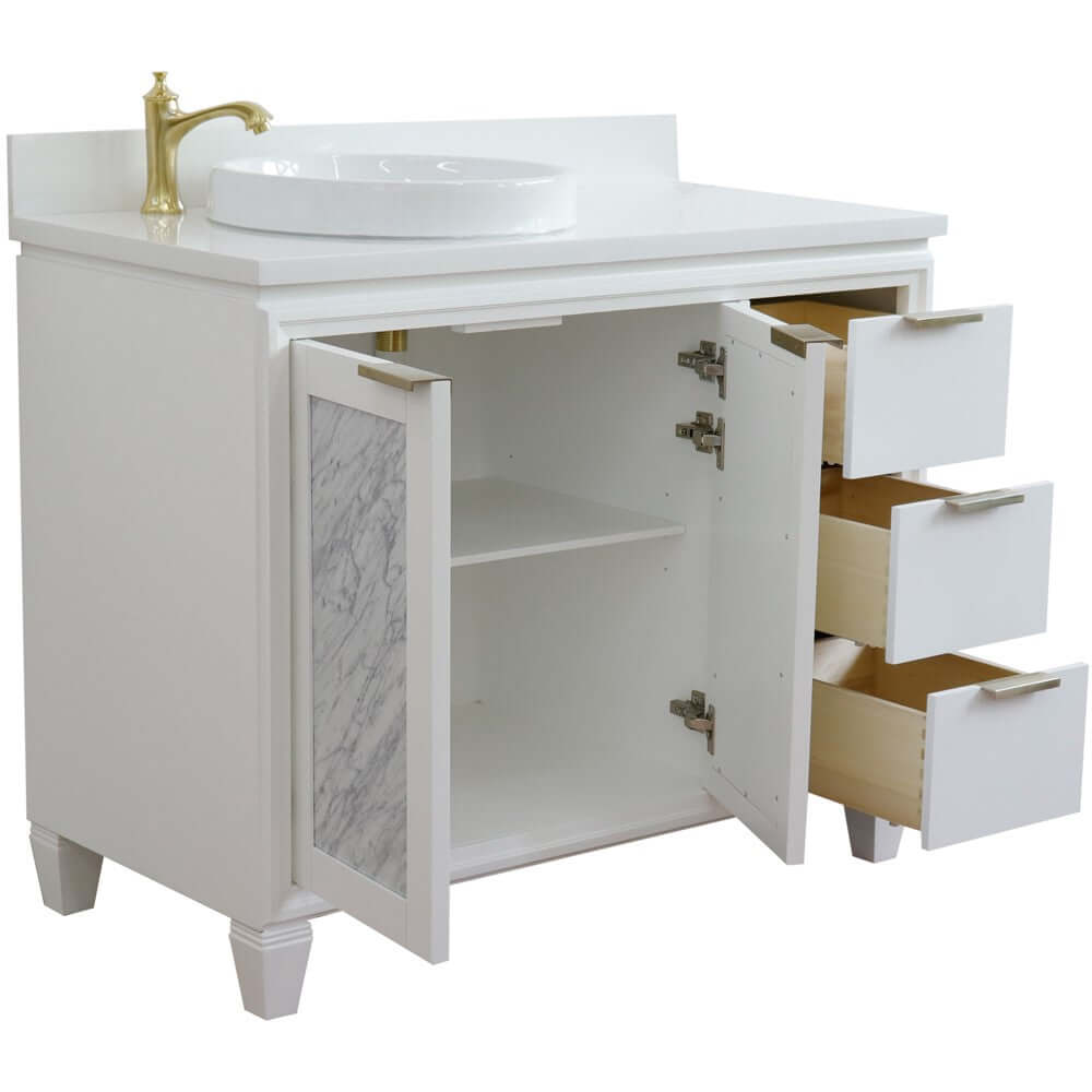 43" Single vanity in White finish with White quartz and round sink- Left door/Left sink - 400990-43L-WH-WERDL