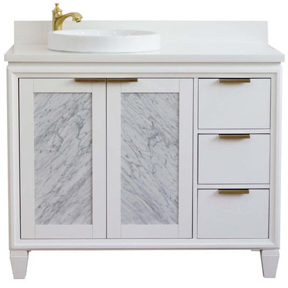 43" Single vanity in White finish with White quartz and round sink- Left door/Left sink - 400990-43L-WH-WERDL