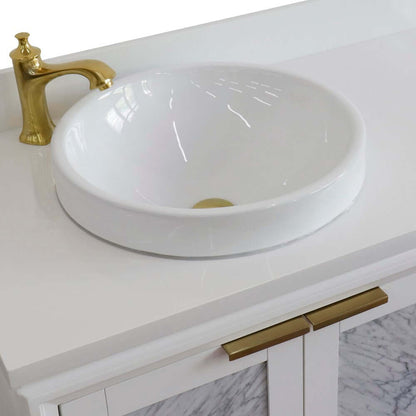 43" Single vanity in White finish with White quartz and round sink- Left door/Left sink - 400990-43L-WH-WERDL