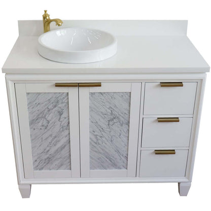 43" Single vanity in White finish with White quartz and round sink- Left door/Left sink - 400990-43L-WH-WERDL