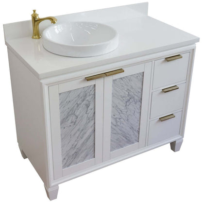 43" Single vanity in White finish with White quartz and round sink- Left door/Left sink - 400990-43L-WH-WERDL