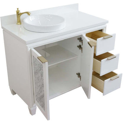 43" Single vanity in White finish with White quartz and round sink- Left door/Left sink - 400990-43L-WH-WERDL