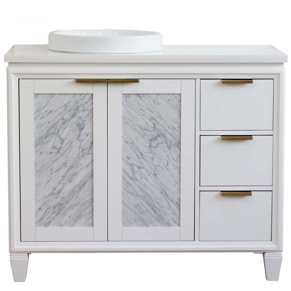 43" Single vanity in White finish with White quartz and round sink- Left door/Left sink - 400990-43L-WH-WERDL