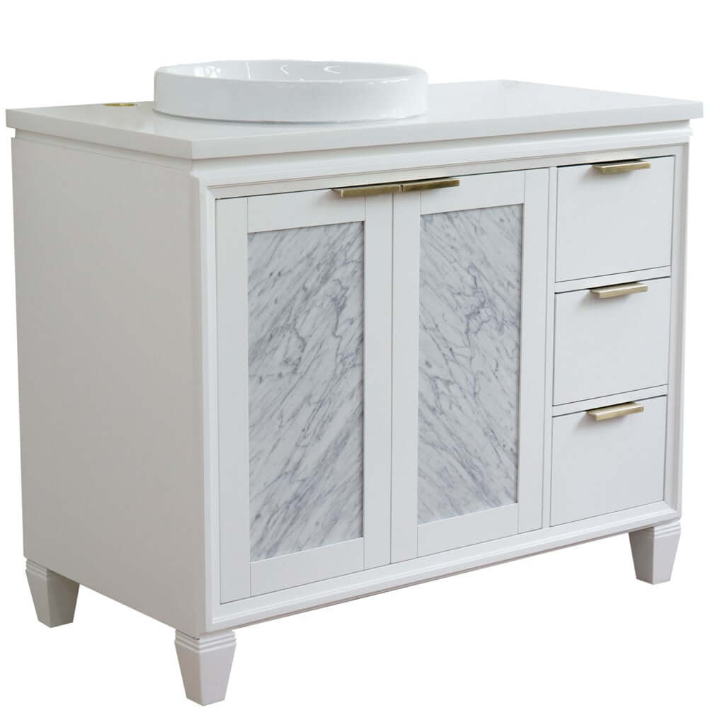 43" Single vanity in White finish with White quartz and round sink- Left door/Left sink - 400990-43L-WH-WERDL