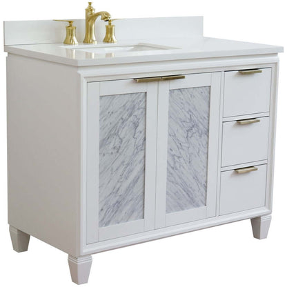 43" Single vanity in White finish with White quartz and rectangle sink- Left door/Left sink - 400990-43L-WH-WERL